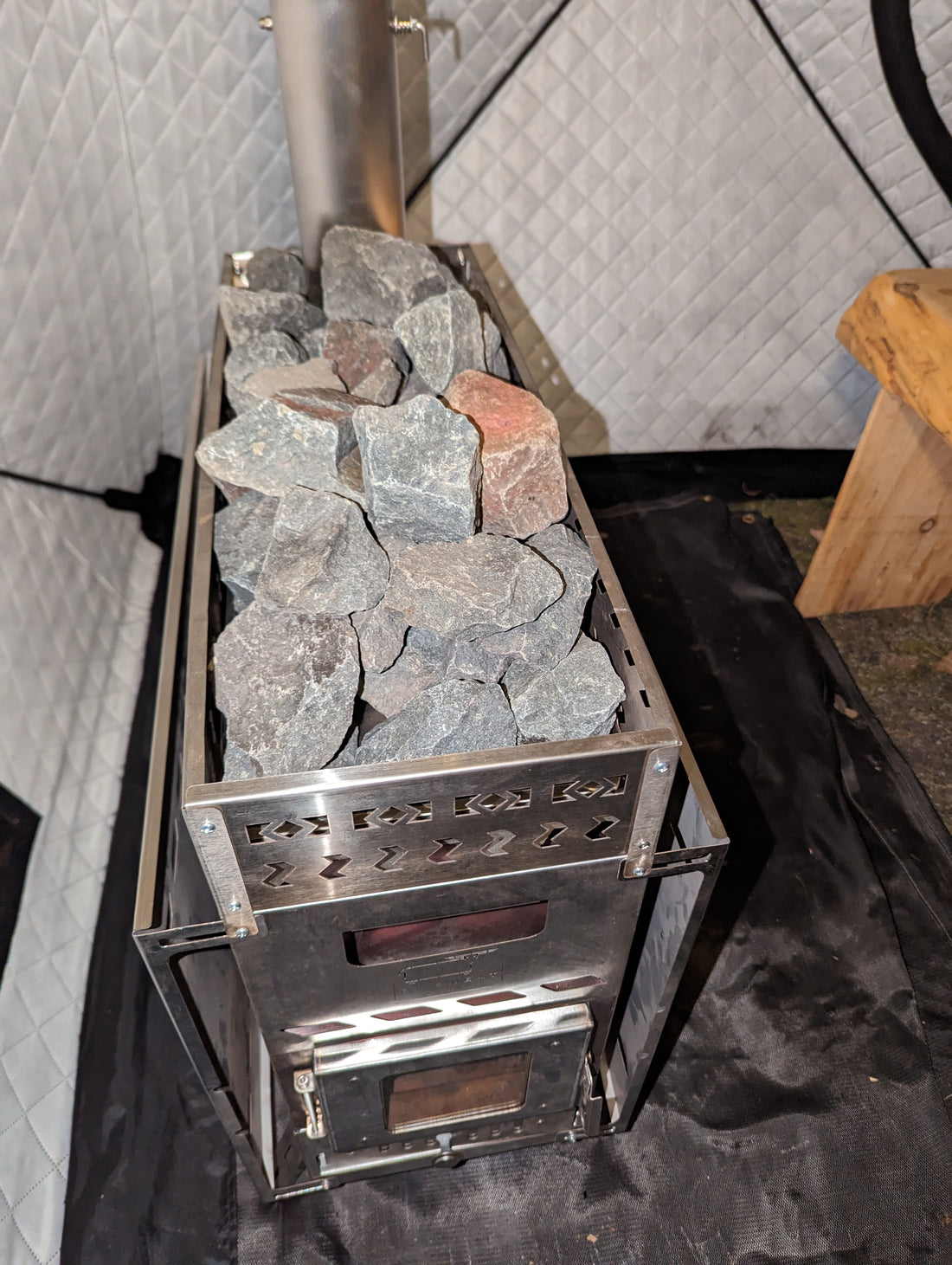 Sauna rocks on an Ox Sweat Sauna