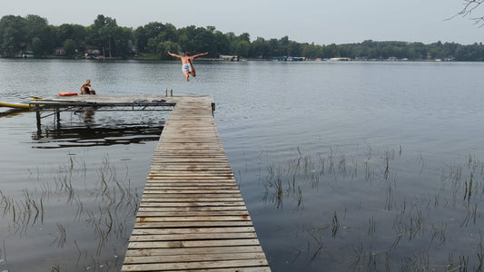 Cold plunge in Northern Minnesota lake after Sauna Tent session 