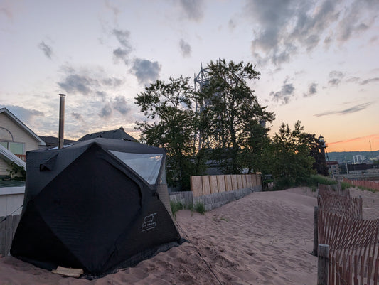 Wood portable sauna in Duluth, Minnesota. 